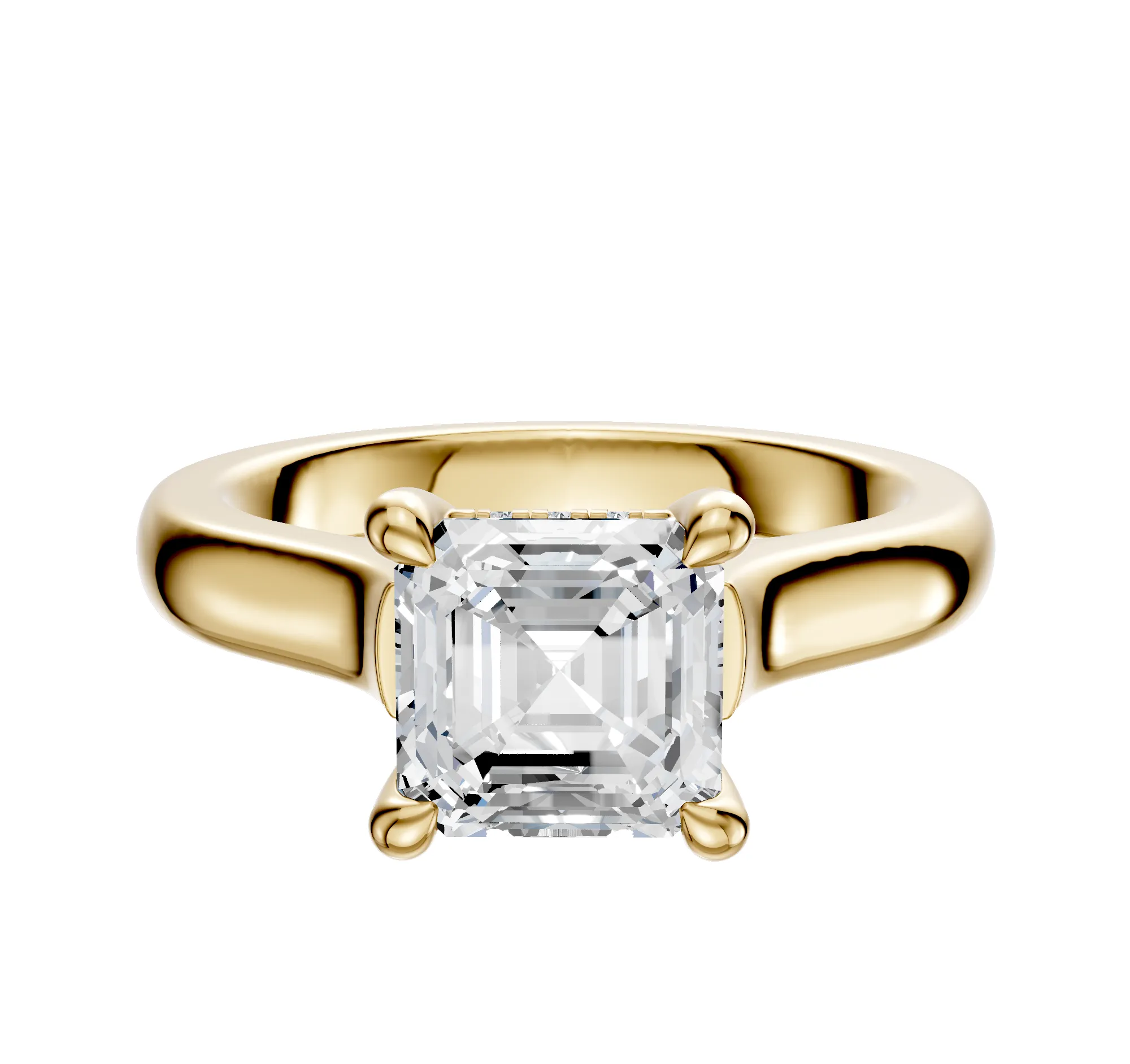 18K Yellow Gold 4 Prong Hidden Halo Cathedral Dome 3.0mm Engagement Ring sold by Promise By Effy