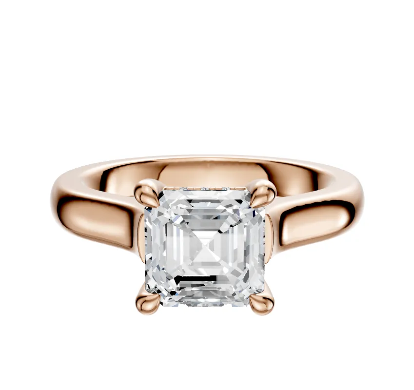 18K Rose Gold 4 Prong Hidden Halo Cathedral Dome 3.0mm Engagement Ring sold by Promise By Effy