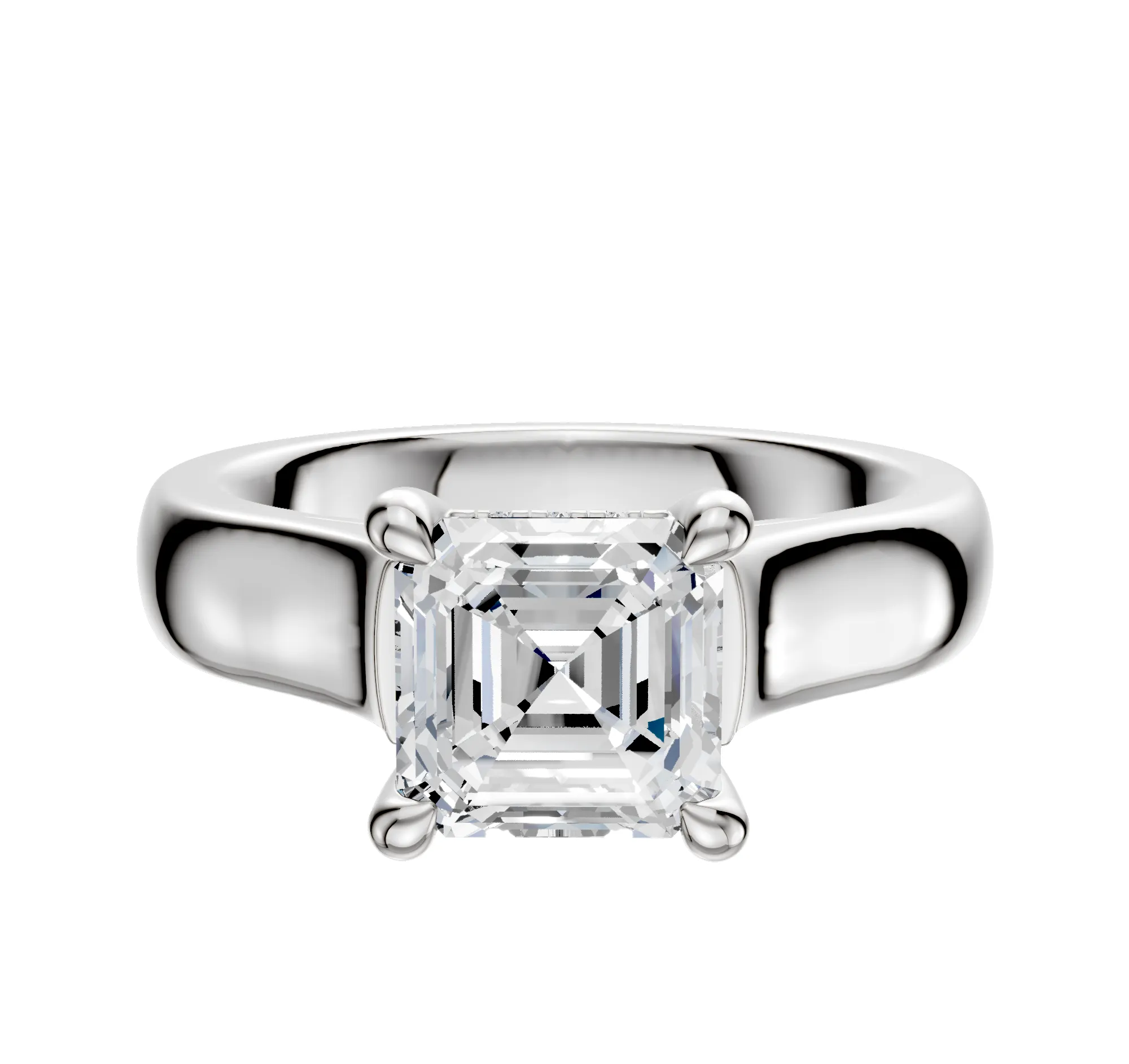 14K White Gold 4 Prong Hidden Halo Cathedral Dome 4.0mm Engagement Ring sold by Promise By Effy