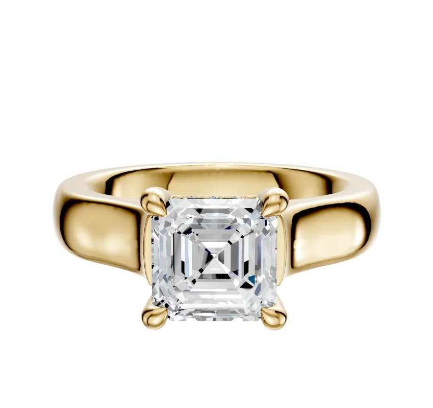 18K Yellow Gold 4 Prong Hidden Halo Cathedral Dome 4.0mm Engagement Ring sold by Promise By Effy