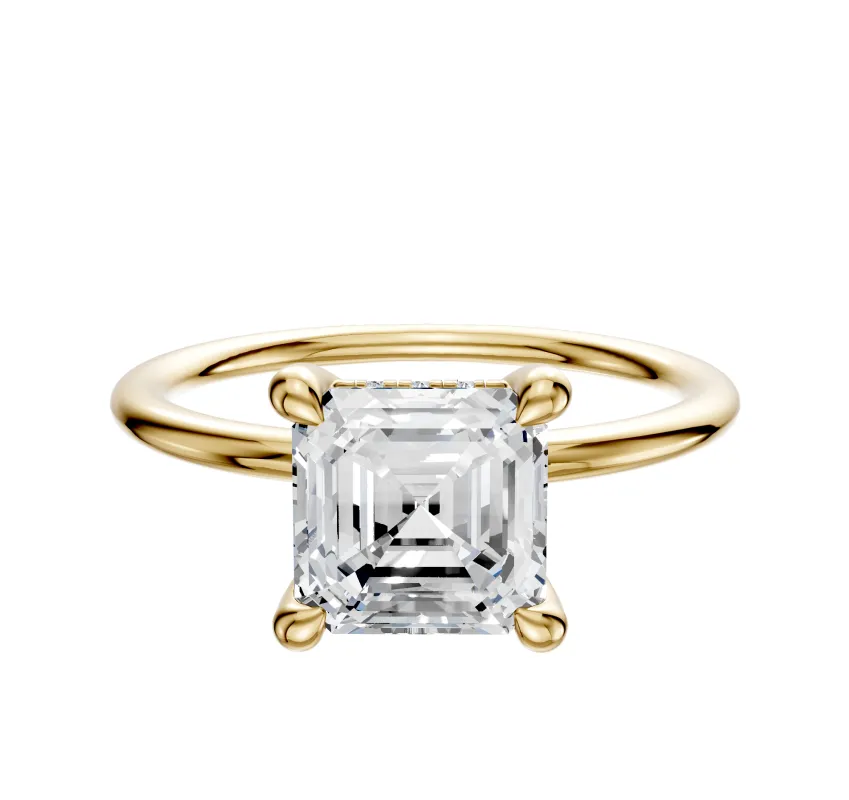 14K Yellow Gold 4 Prong Hidden Halo Classic Dome 1.5mm Engagement Ring sold by Promise By Effy