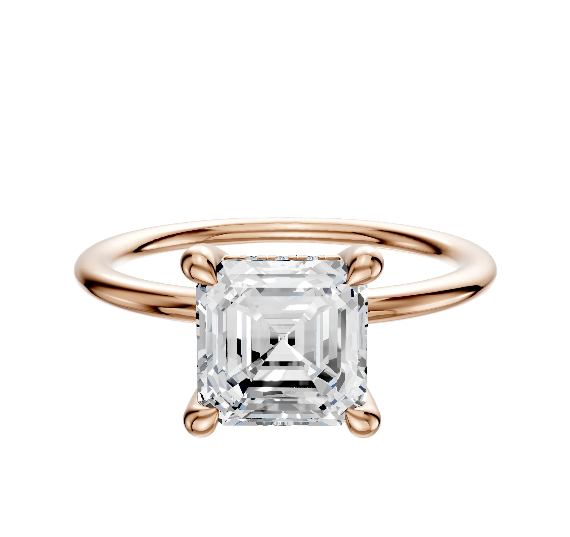 18K Rose Gold 4 Prong Hidden Halo Classic Dome 1.5mm Engagement Ring sold by Promise By Effy