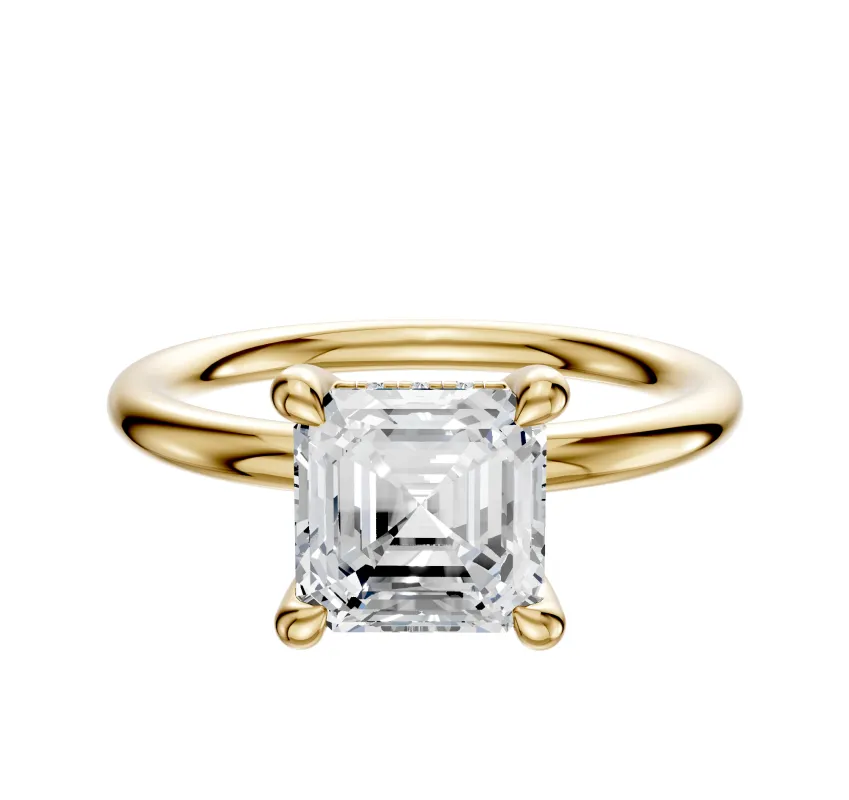 18K Yellow Gold 4 Prong Hidden Halo Classic Dome 2.0mm Engagement Ring sold by Promise By Effy