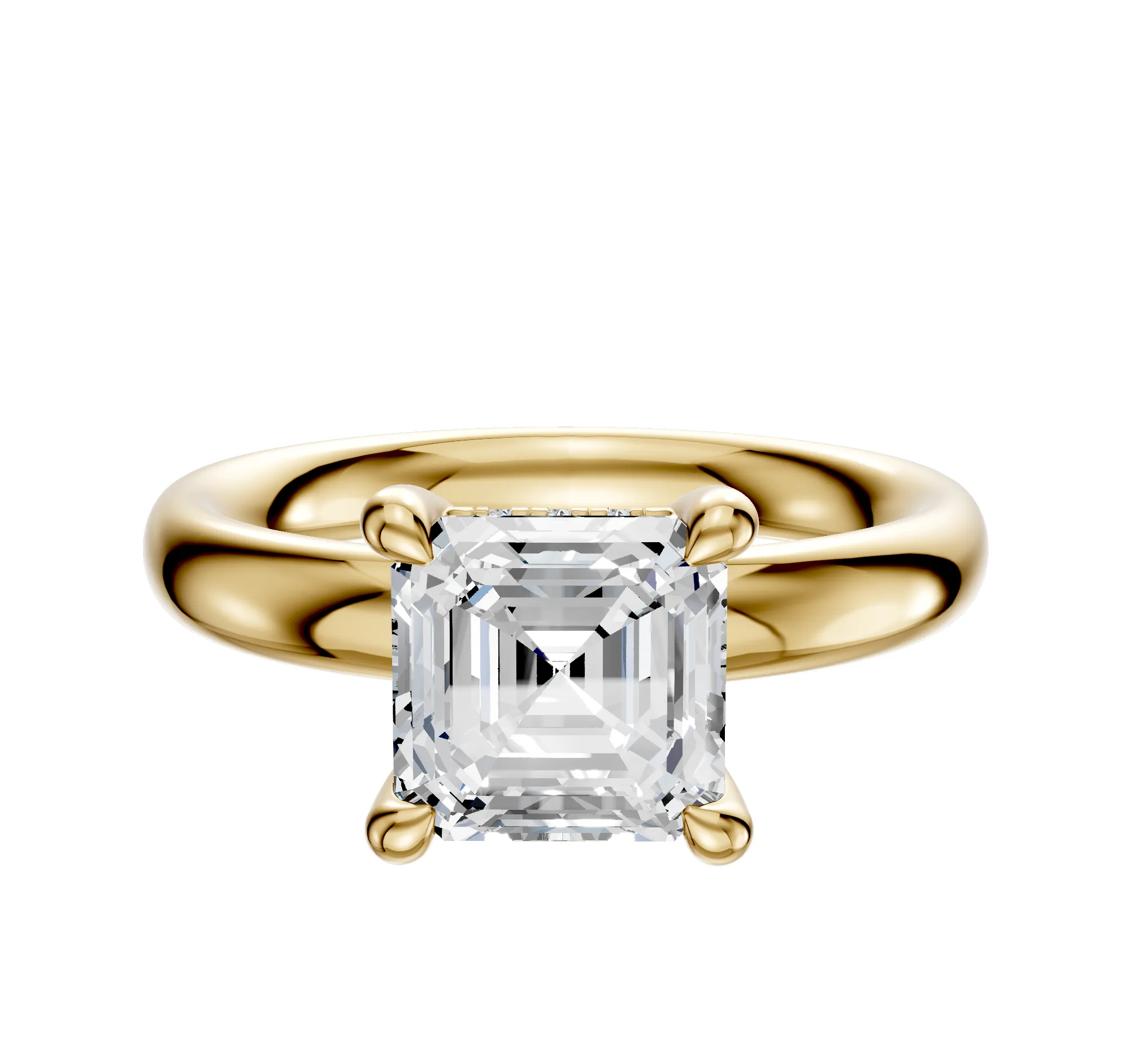 14K Yellow Gold 4 Prong Hidden Halo Classic Dome 3.0mm Engagement Ring sold by Promise By Effy