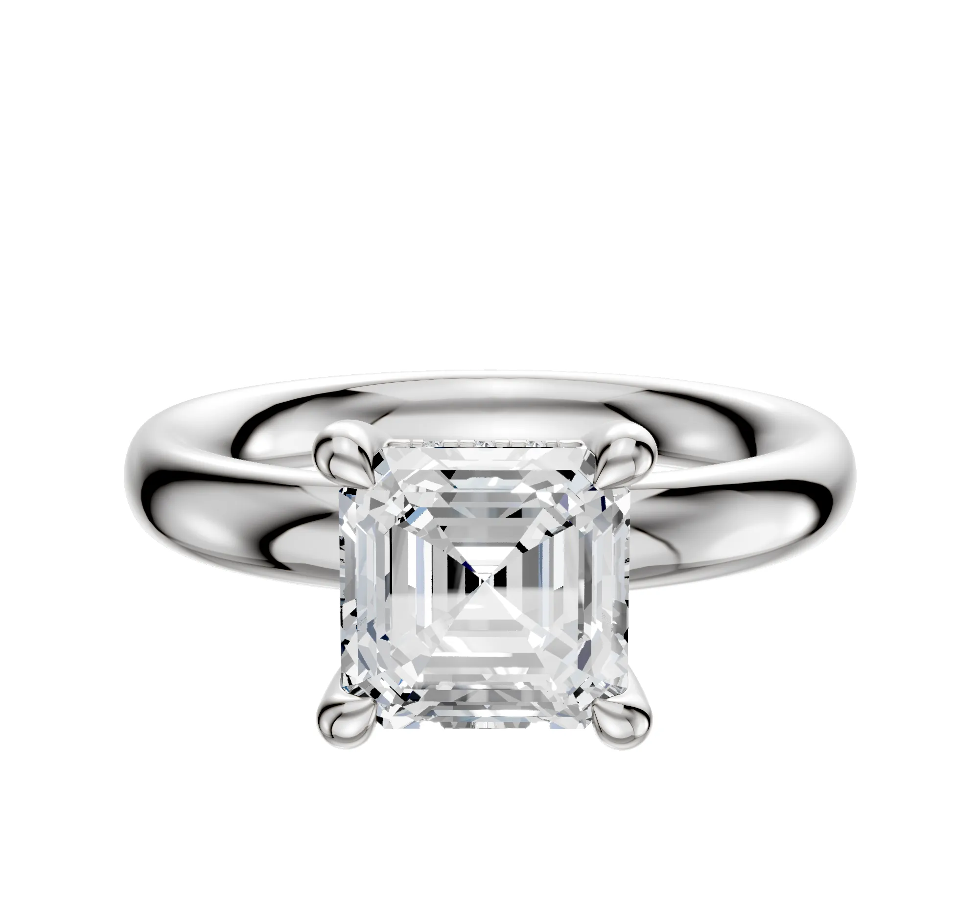 14K White Gold 4 Prong Hidden Halo Classic Dome 3.0mm Engagement Ring sold by Promise By Effy