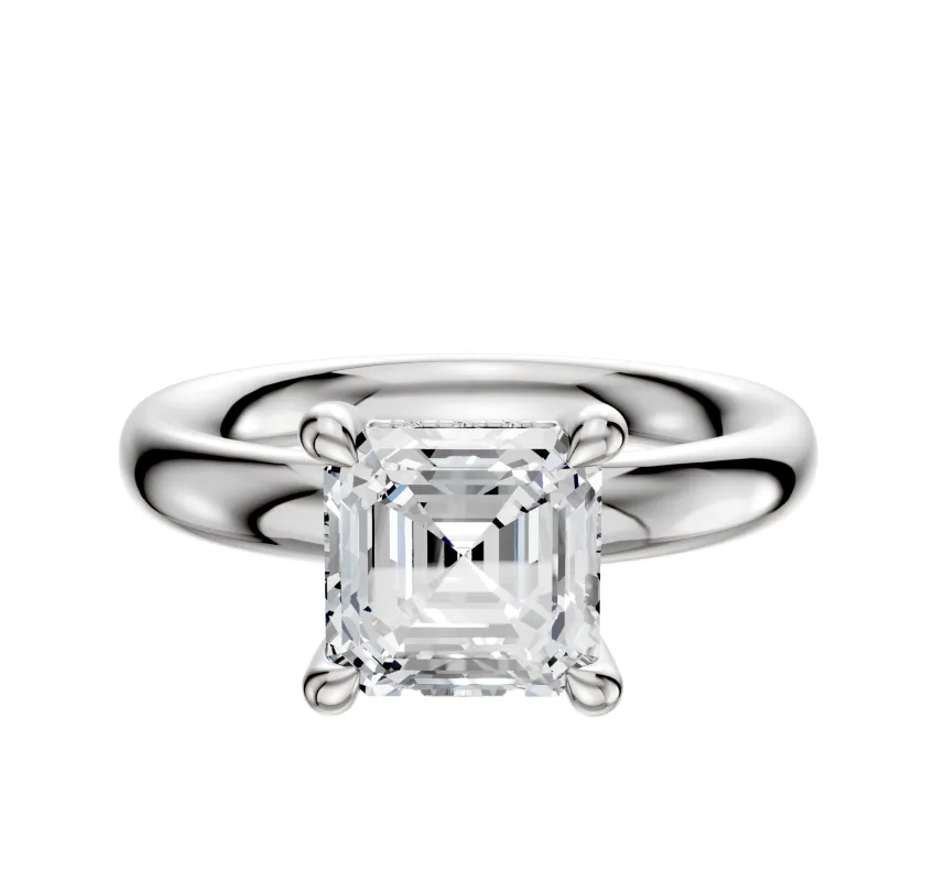 18K White Gold 4 Prong Hidden Halo Classic Dome 3.0mm Engagement Ring sold by Promise By Effy