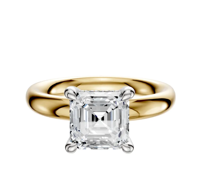 18K Two Tone 4 Prong Hidden Halo Classic Dome 3.0mm Engagement Ring sold by Promise By Effy