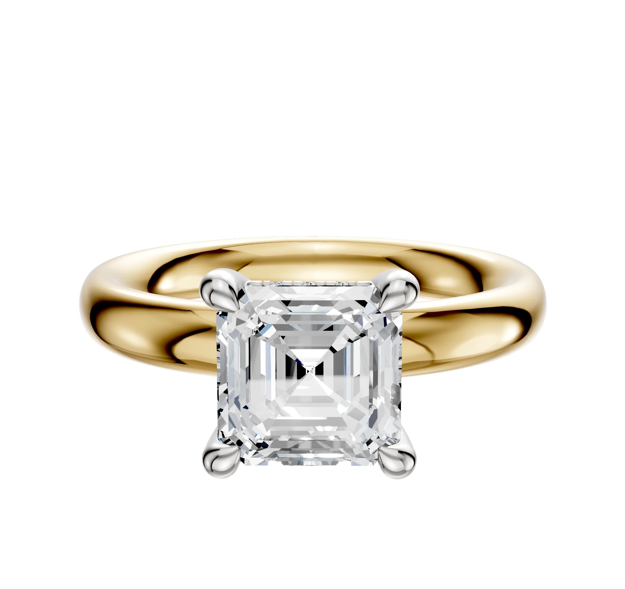 18K Two Tone 4 Prong Hidden Halo Classic Dome 3.0mm Engagement Ring sold by Promise By Effy