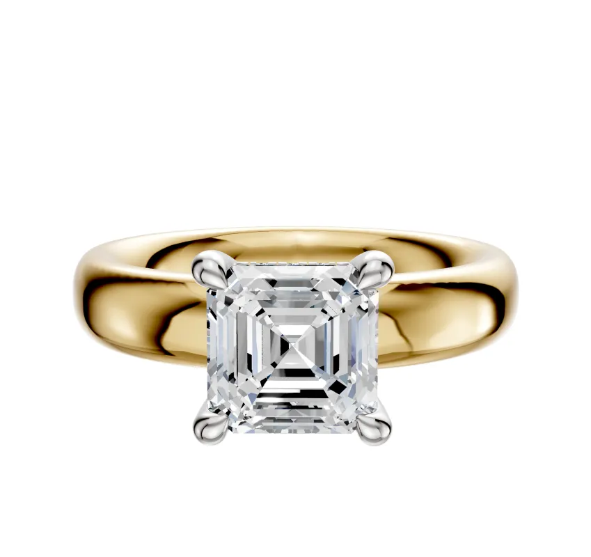 18K Two Tone 4 Prong Hidden Halo Classic Dome 4.0mm Engagement Ring sold by Promise By Effy