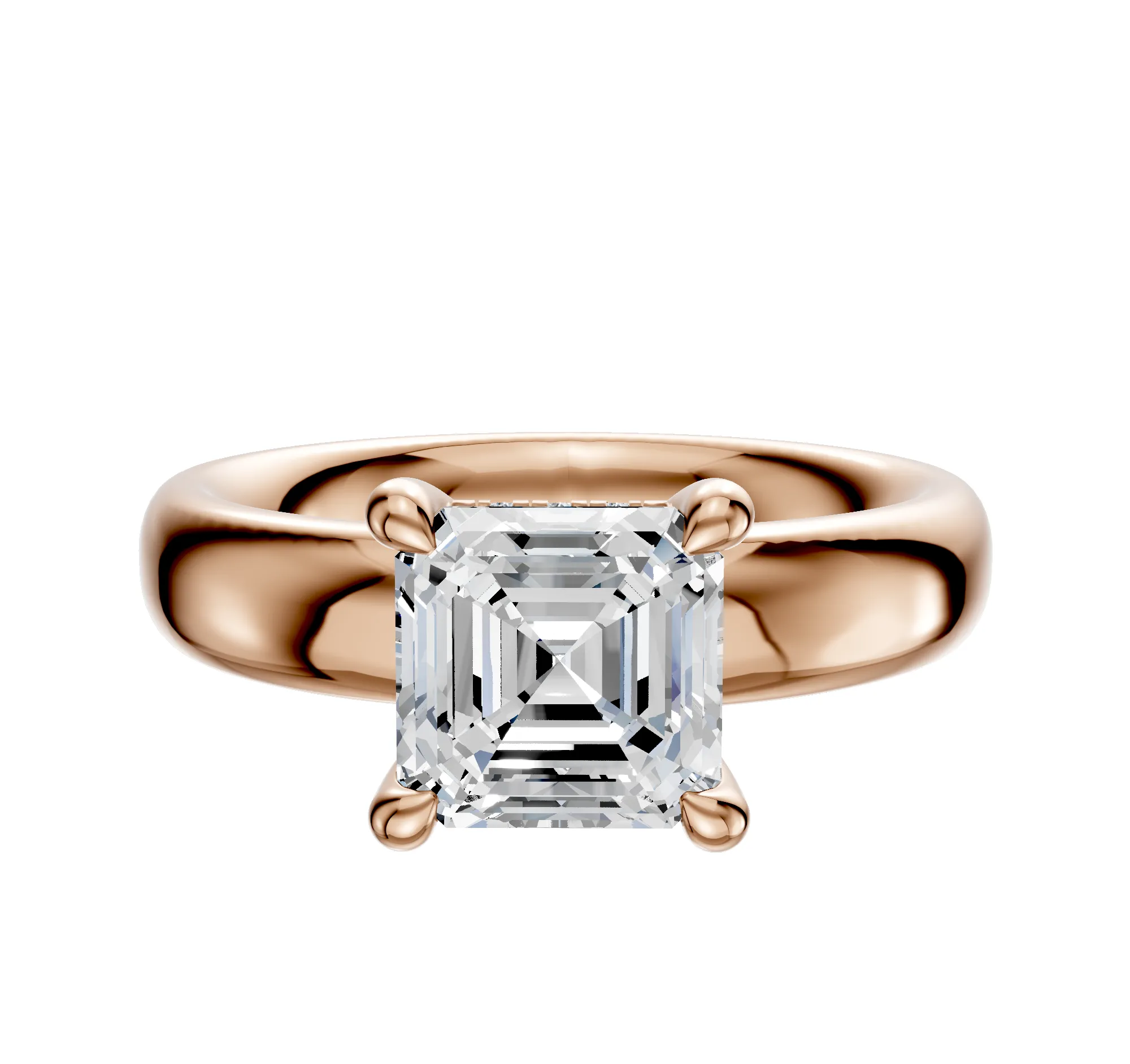 18K Rose Gold 4 Prong Hidden Halo Classic Dome 4.0mm Engagement Ring sold by Promise By Effy