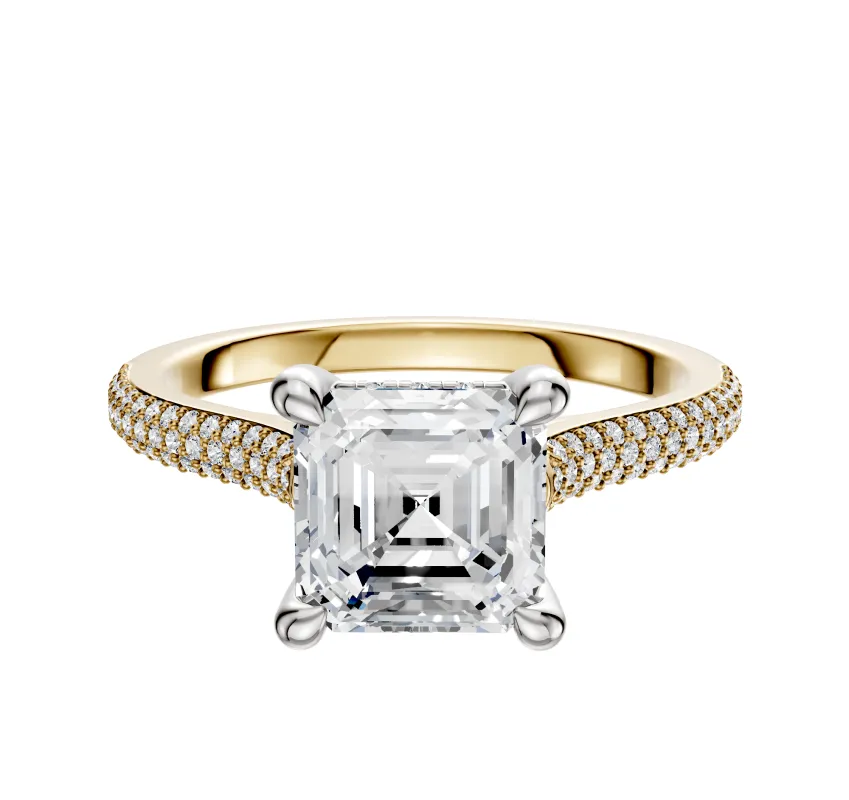 14K Two Tone 4 Prong Hidden Halo Cathedral Dome 3-Row-Pave 2.0mm Engagement Ring sold by Promise By Effy