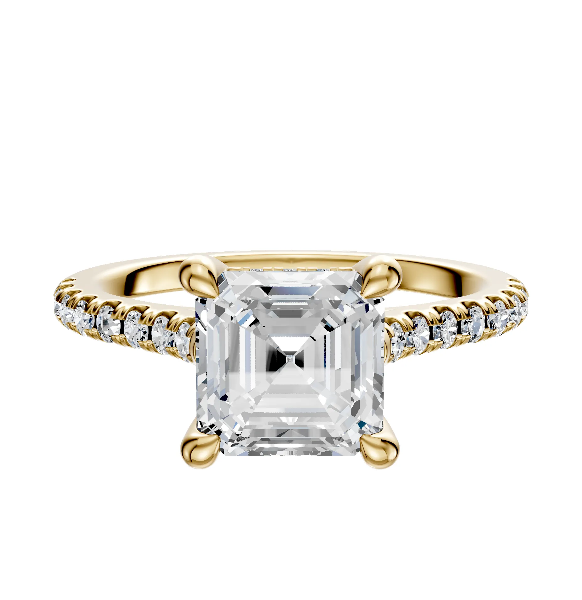 14K Yellow Gold 4 Prong Hidden Halo Cathedral Dome 1-Row-Pave 2.5mm Engagement Ring sold by Promise By Effy