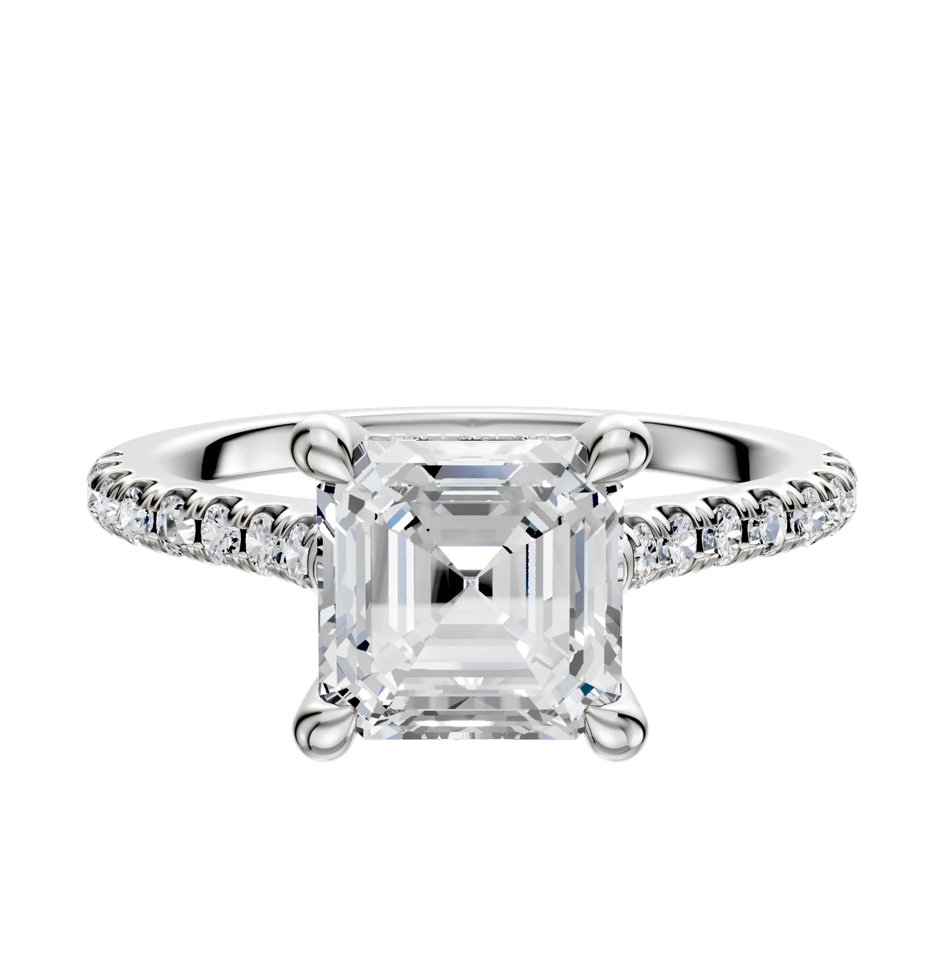 18K White Gold 4 Prong Hidden Halo Cathedral Dome 1-Row-Pave 2.5mm Engagement Ring sold by Promise By Effy
