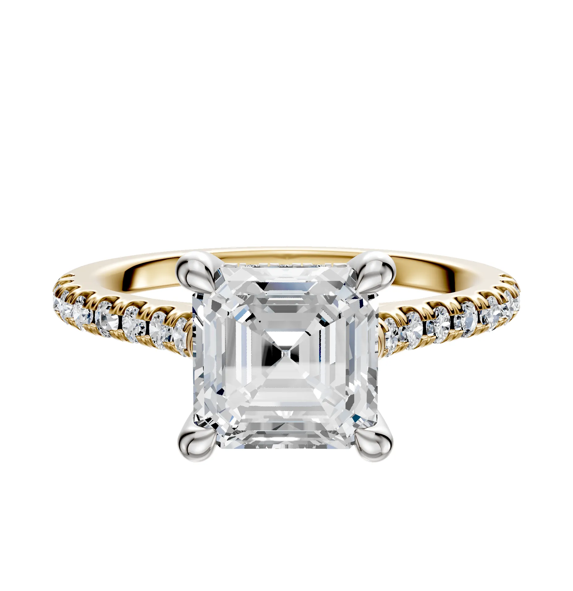 18K Two Tone 4 Prong Hidden Halo Cathedral Dome 1-Row-Pave 2.5mm Engagement Ring sold by Promise By Effy