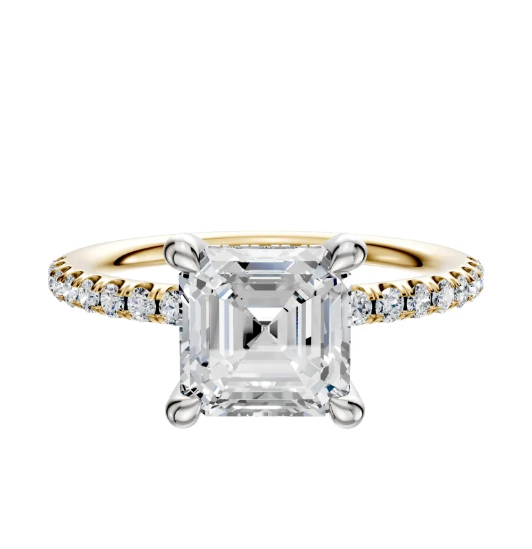 14K Two Tone 4 Prong Hidden Halo Classic Dome 1-Row-Pave 2.5mm Engagement Ring sold by Promise By Effy