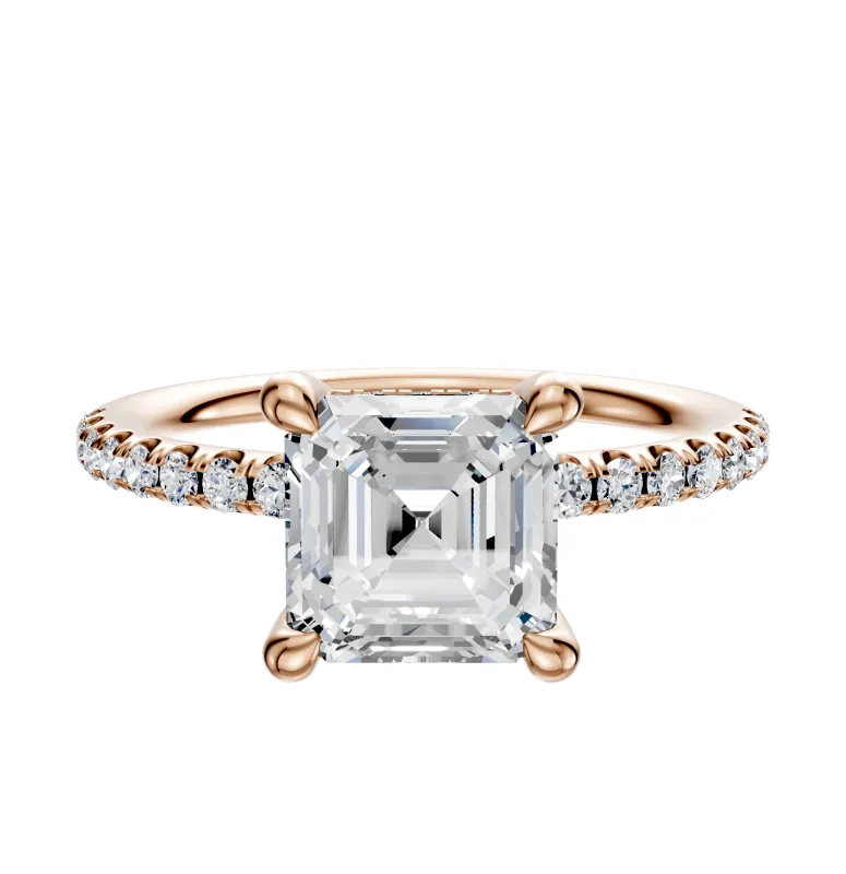 18K Rose Gold 4 Prong Hidden Halo Classic Dome 1-Row-Pave 2.5mm Engagement Ring sold by Promise By Effy