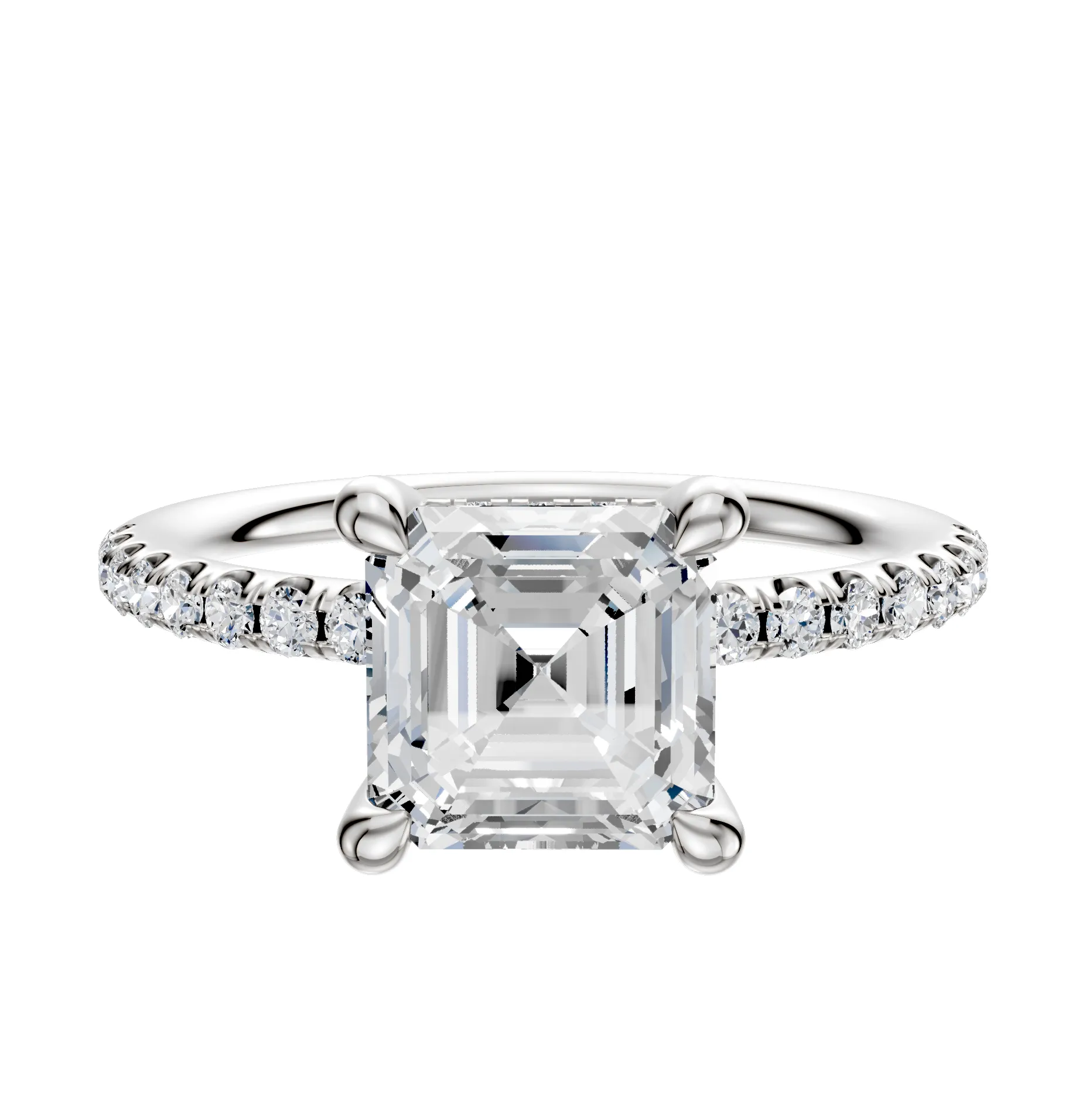 Platinum 4 Prong Hidden Halo Classic Dome 1-Row-Pave 2.5mm Engagement Ring sold by Promise By Effy