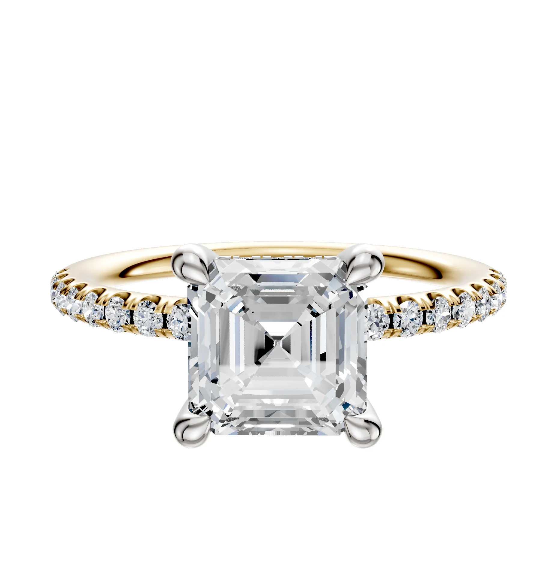 18K Two Tone 4 Prong Hidden Halo Classic Dome 1-Row-Pave 2.5mm Engagement Ring sold by Promise By Effy