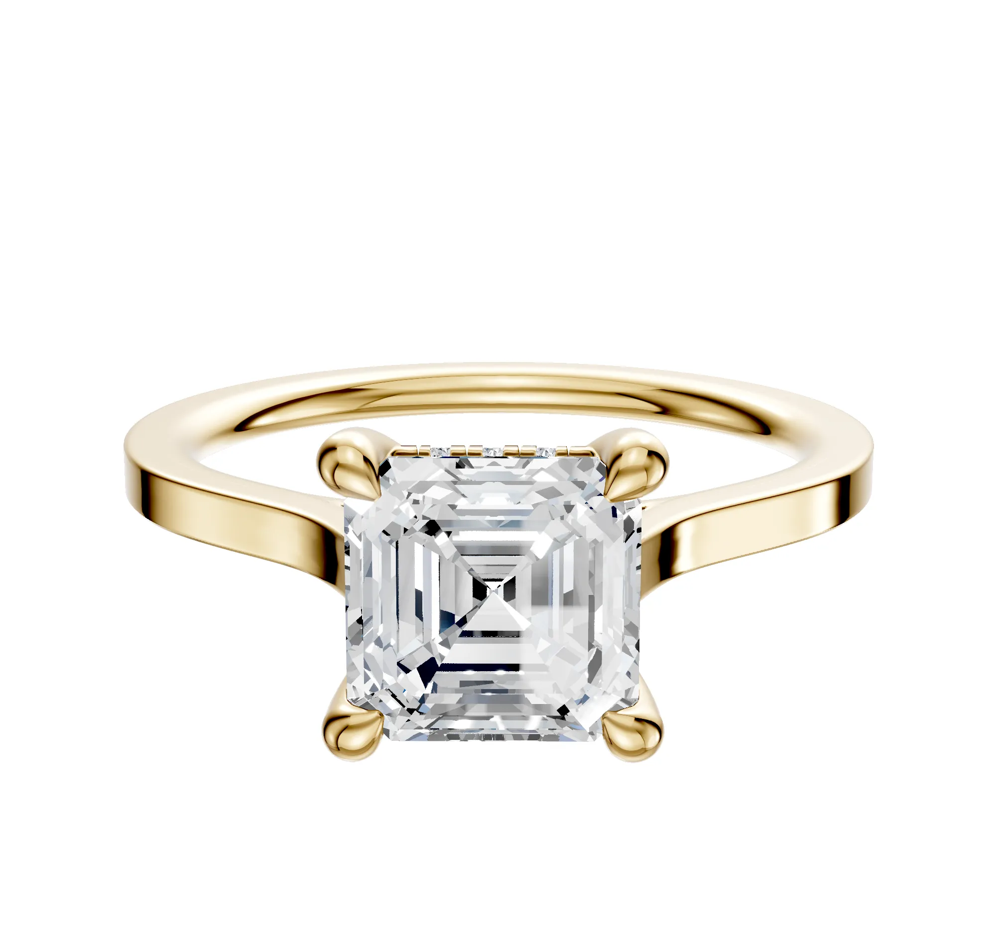 18K Yellow Gold 4 Prong Hidden Halo Cathedral Flat 1.5mm Engagement Ring sold by Promise By Effy