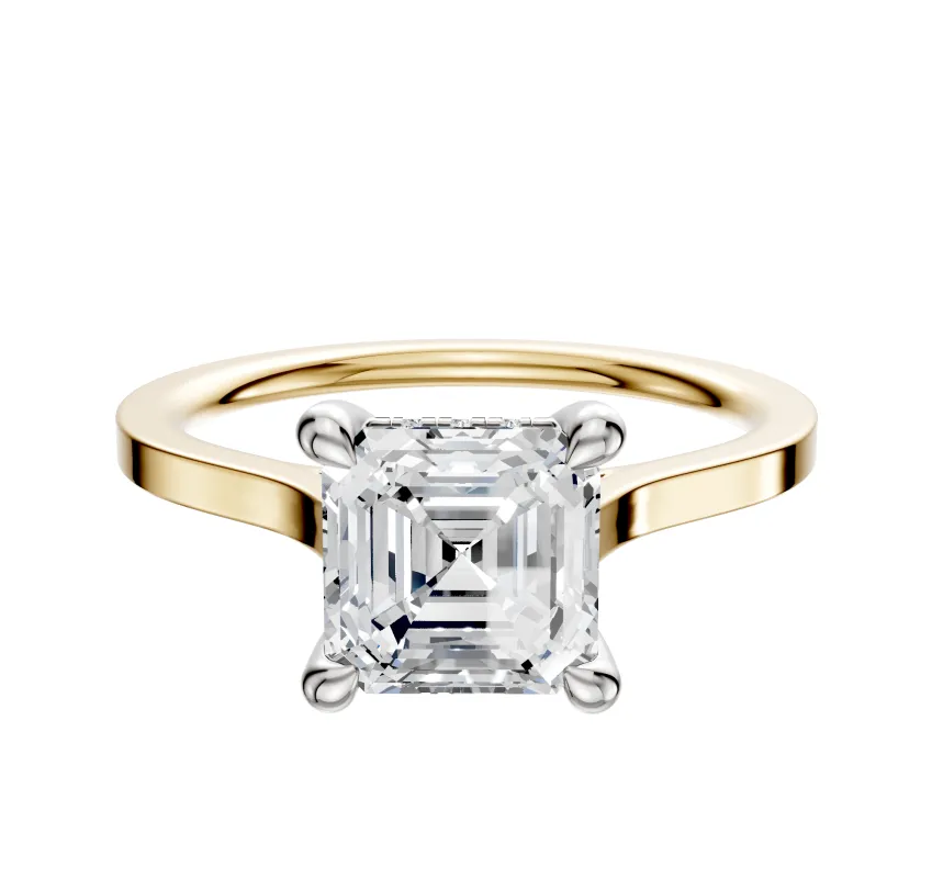 18K Two Tone 4 Prong Hidden Halo Cathedral Flat 1.5mm Engagement Ring sold by Promise By Effy
