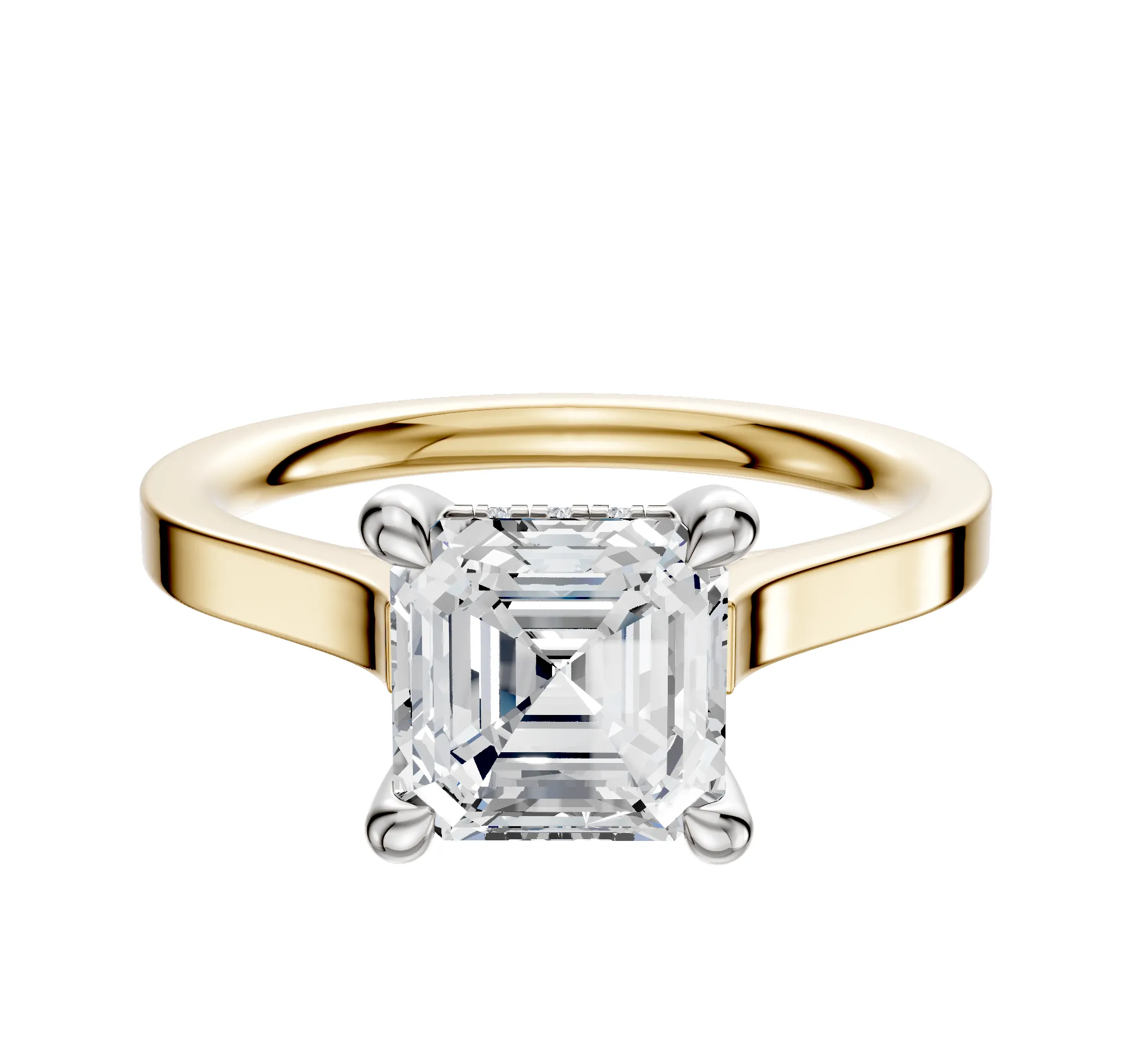 14K Two Tone 4 Prong Hidden Halo Cathedral Flat 2.0mm Engagement Ring sold by Promise By Effy