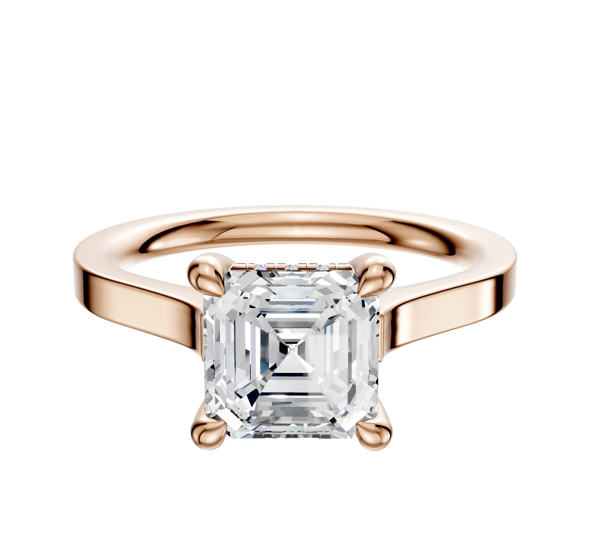 14K Rose Gold 4 Prong Hidden Halo Cathedral Flat 2.0mm Engagement Ring sold by Promise By Effy