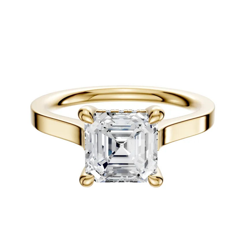 18K Yellow Gold 4 Prong Hidden Halo Cathedral Flat 2.0mm Engagement Ring sold by Promise By Effy