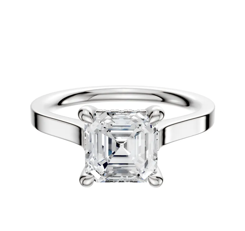18K White Gold 4 Prong Hidden Halo Cathedral Flat 2.0mm Engagement Ring sold by Promise By Effy