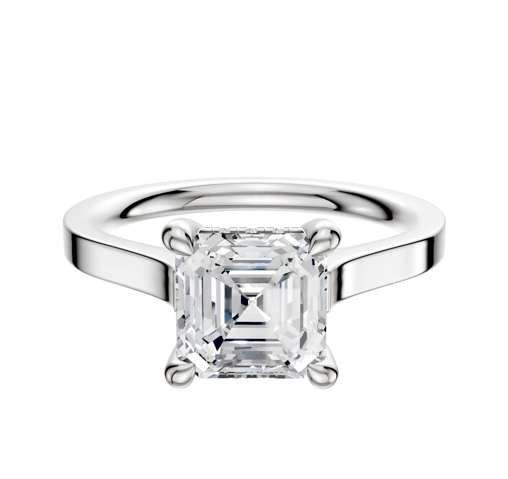 Platinum 4 Prong Hidden Halo Cathedral Flat 2.0mm Engagement Ring sold by Promise By Effy