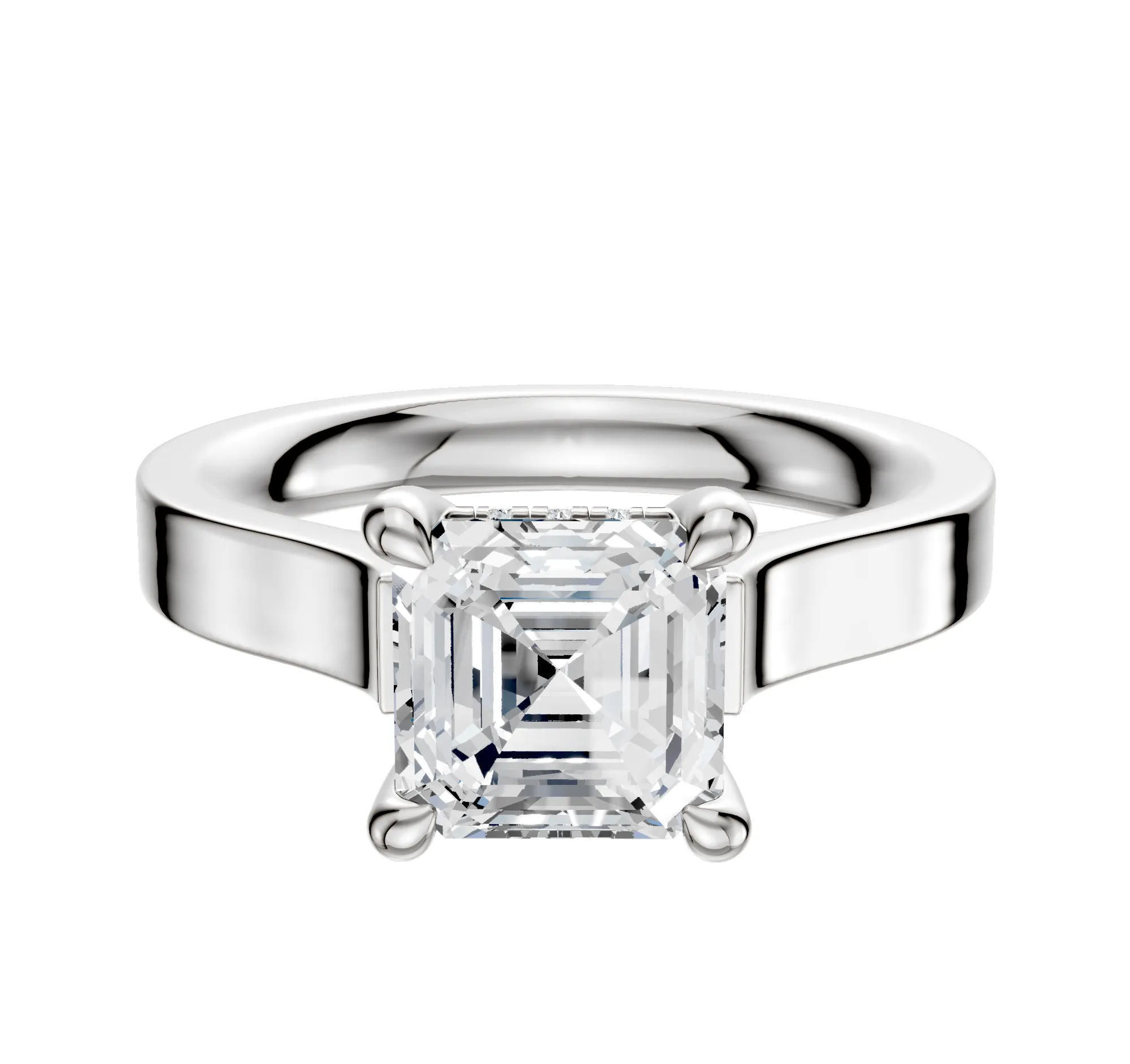 14K White Gold 4 Prong Hidden Halo Cathedral Flat 3.0mm Engagement Ring sold by Promise By Effy