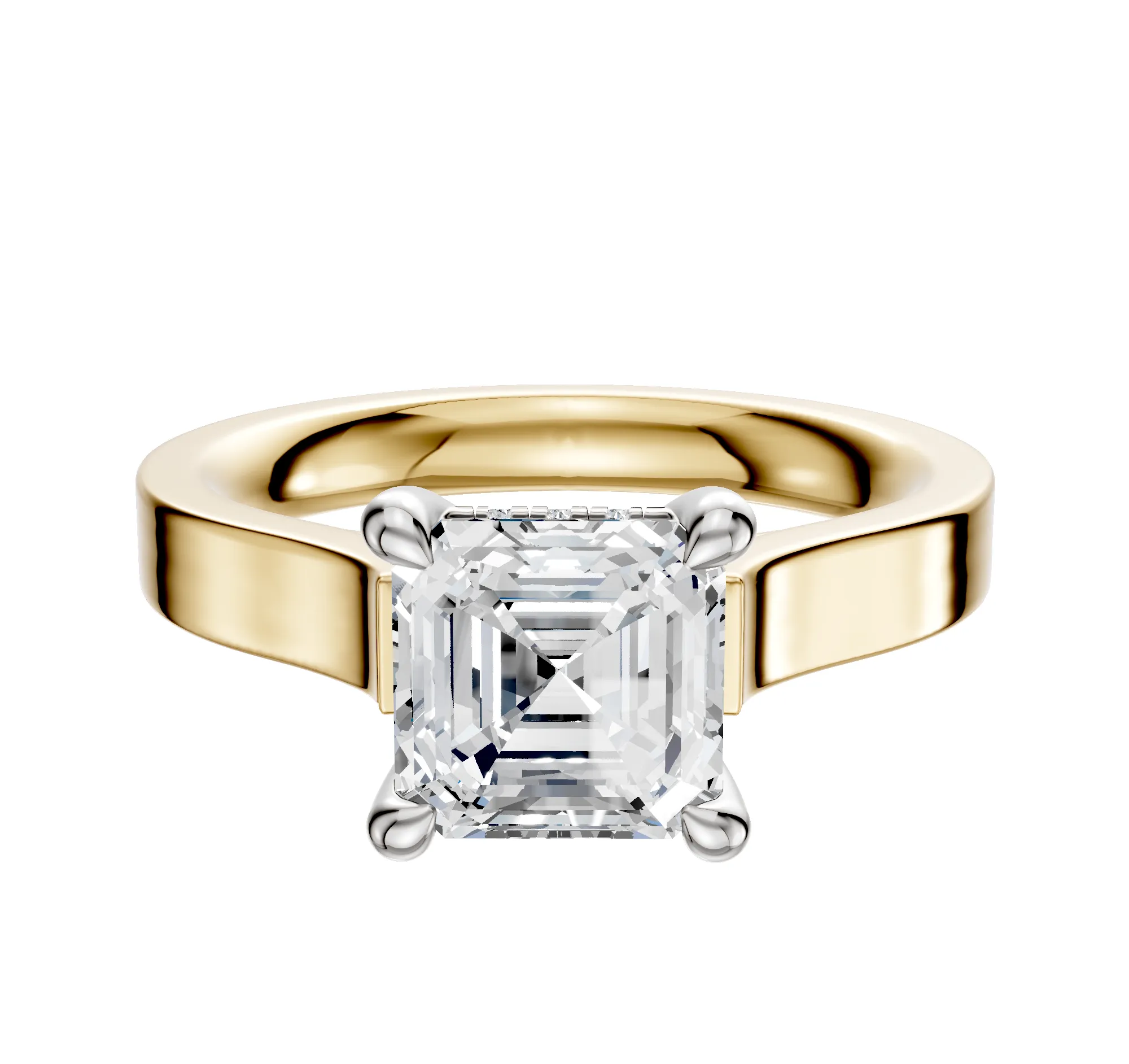 14K Two Tone 4 Prong Hidden Halo Cathedral Flat 3.0mm Engagement Ring sold by Promise By Effy