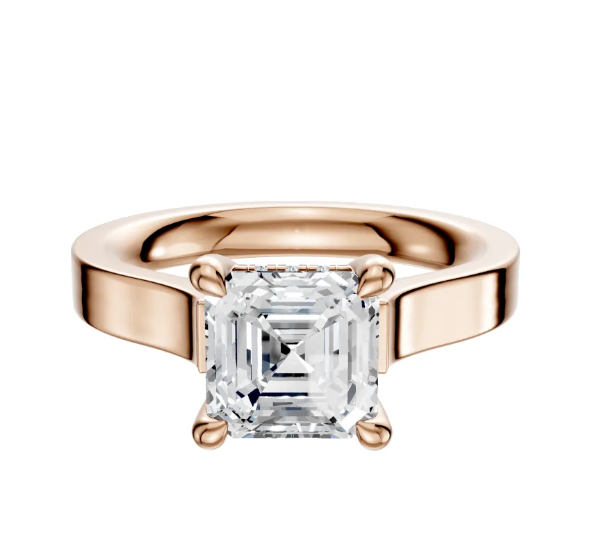 18K Rose Gold 4 Prong Hidden Halo Cathedral Flat 3.0mm Engagement Ring sold by Promise By Effy