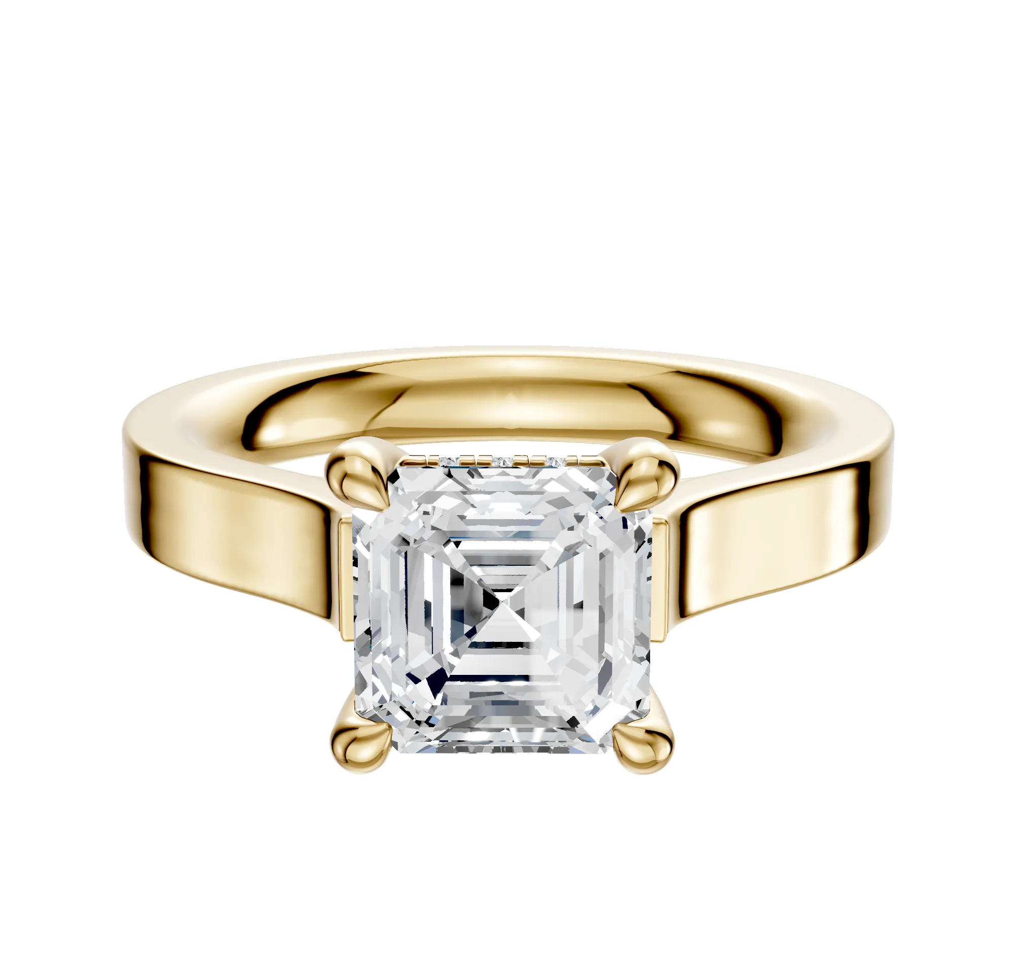 18K Yellow Gold 4 Prong Hidden Halo Cathedral Flat 3.0mm Engagement Ring sold by Promise By Effy