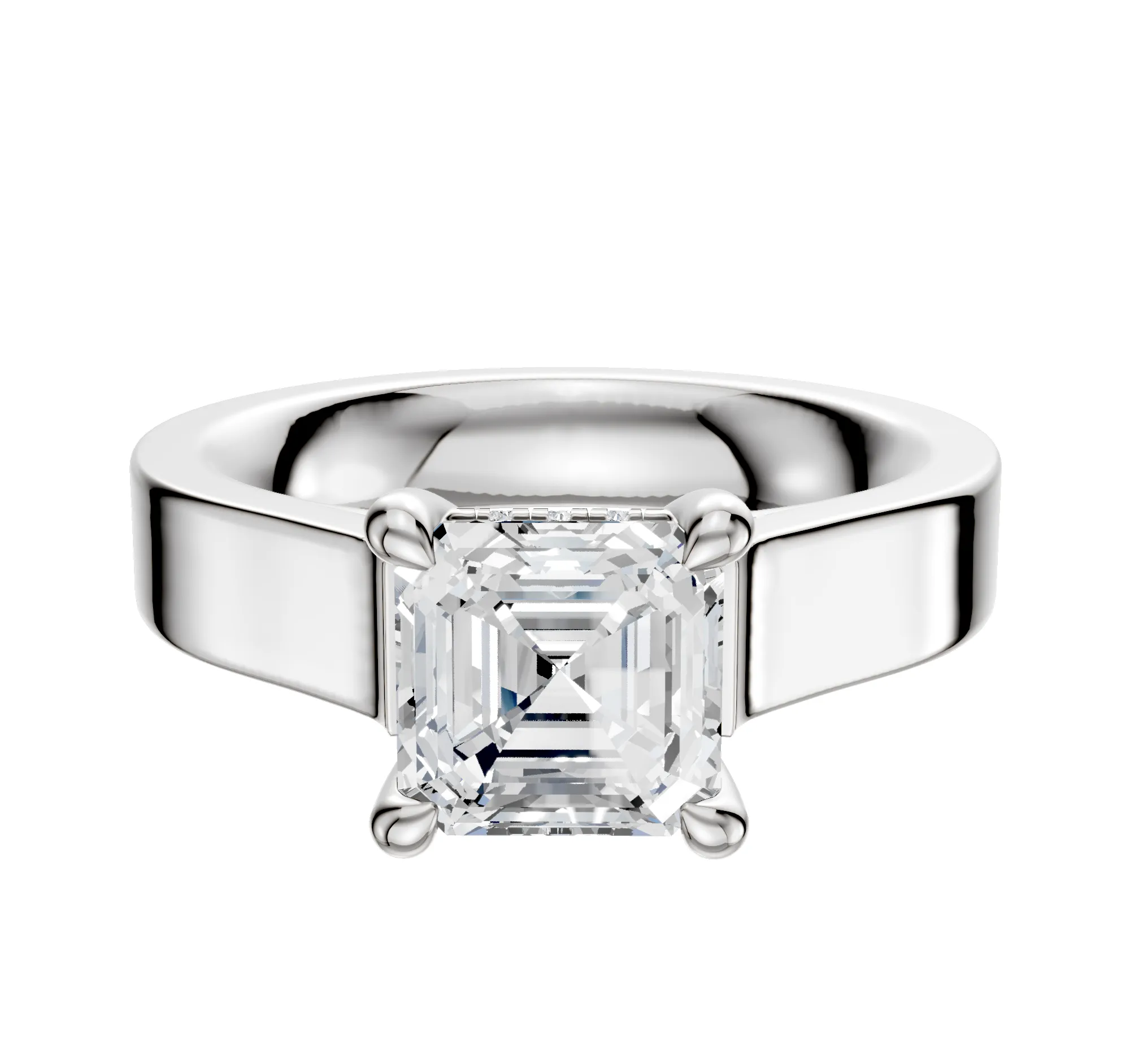 14K White Gold 4 Prong Hidden Halo Cathedral Flat 4.0mm Engagement Ring sold by Promise By Effy