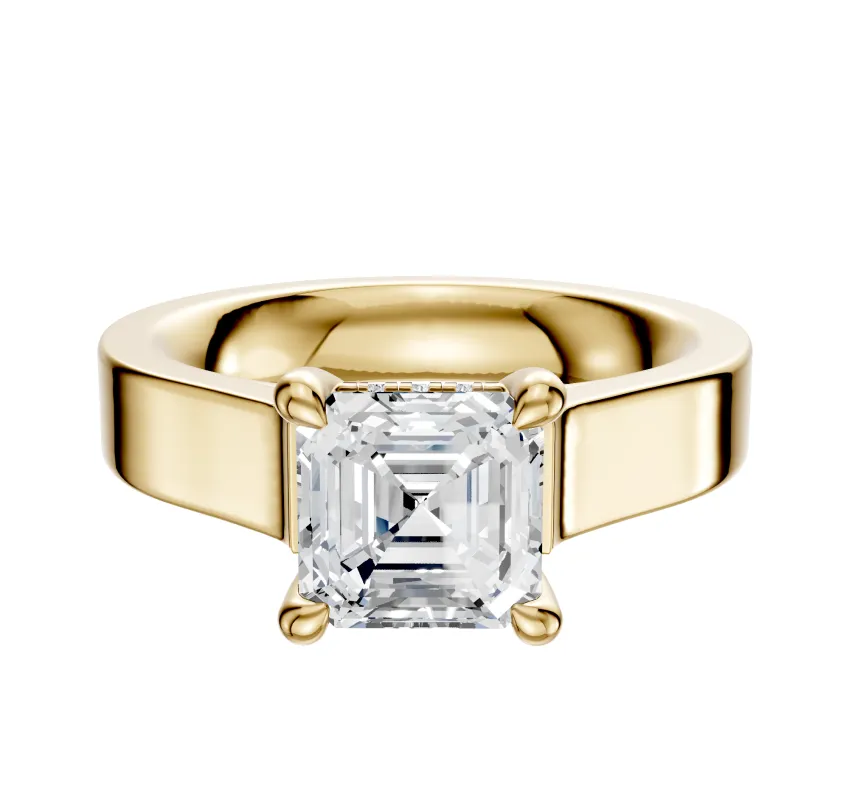 18K Yellow Gold 4 Prong Hidden Halo Cathedral Flat 4.0mm Engagement Ring sold by Promise By Effy