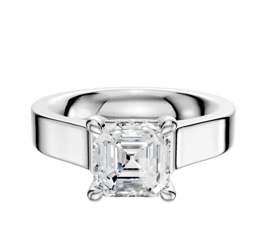 18K White Gold 4 Prong Hidden Halo Cathedral Flat 4.0mm Engagement Ring made by Promise By Effy