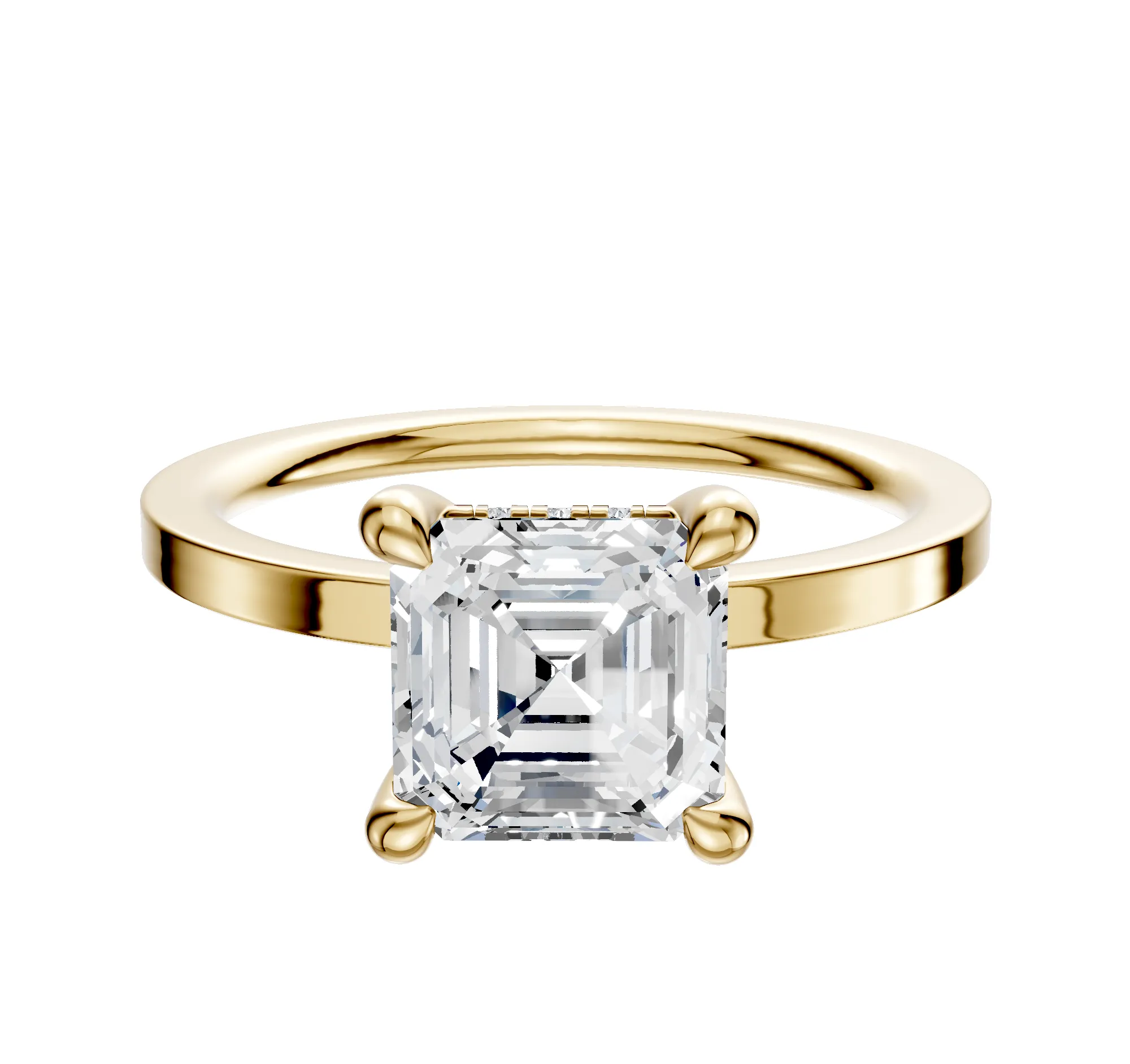 14K Yellow Gold 4 Prong Hidden Halo Classic Flat 1.5mm Engagement Ring sold by Promise By Effy