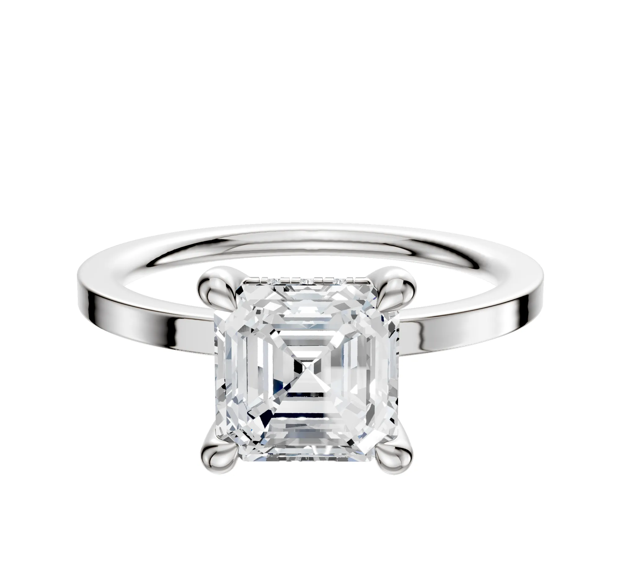 18K White Gold 4 Prong Hidden Halo Classic Flat 1.5mm Engagement Ring sold by Promise By Effy