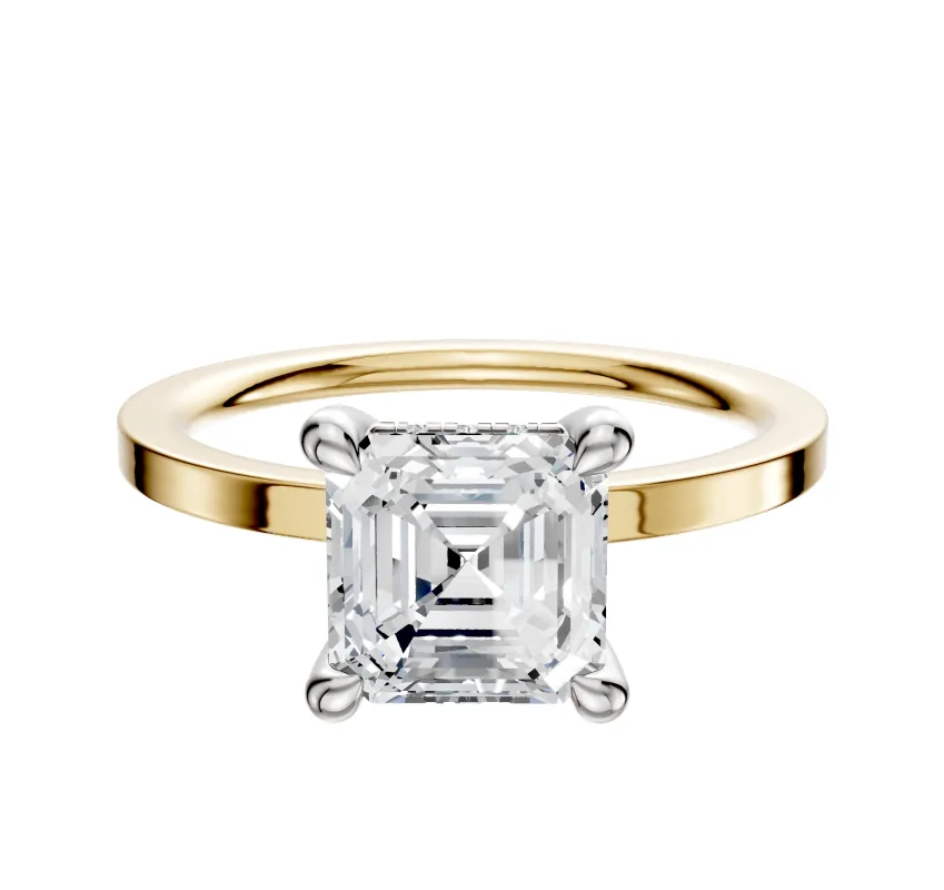 18K Two Tone 4 Prong Hidden Halo Classic Flat 1.5mm Engagement Ring sold by Promise By Effy