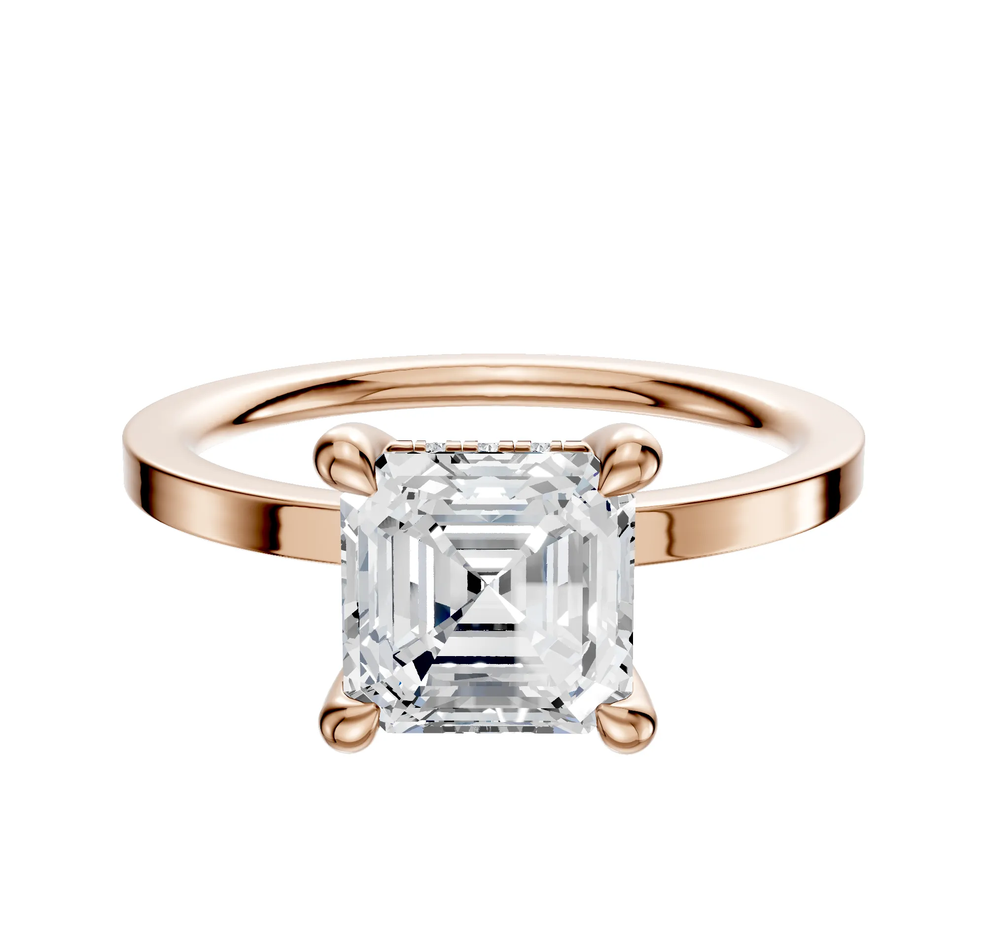 18K Rose Gold 4 Prong Hidden Halo Classic Flat 1.5mm Engagement Ring sold by Promise By Effy