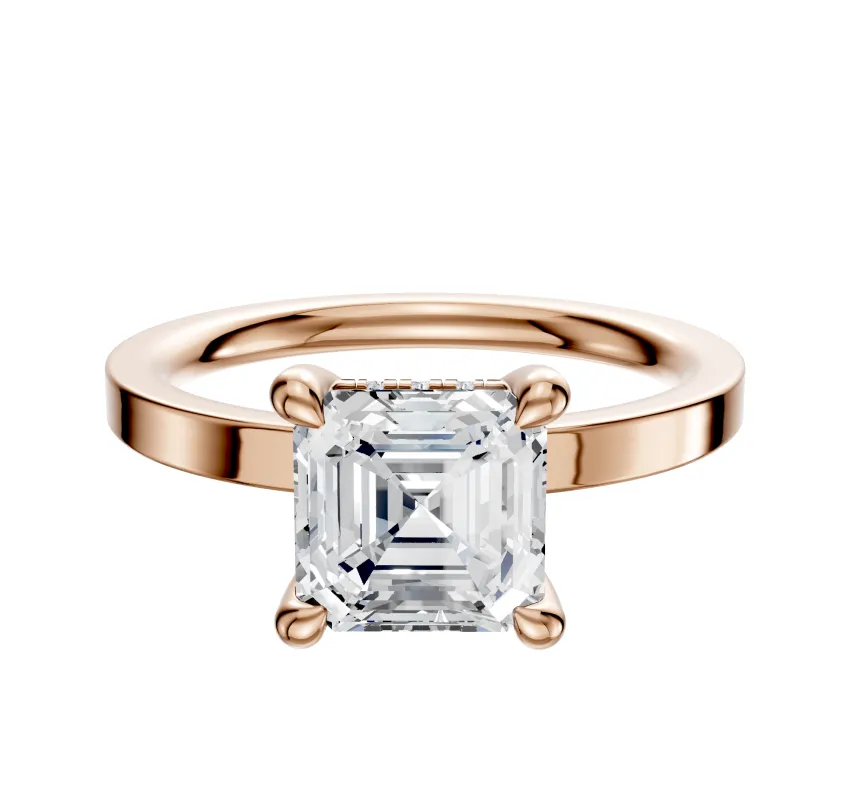 18K Rose Gold 4 Prong Hidden Halo Classic Flat 2.0mm Engagement Ring sold by Promise By Effy