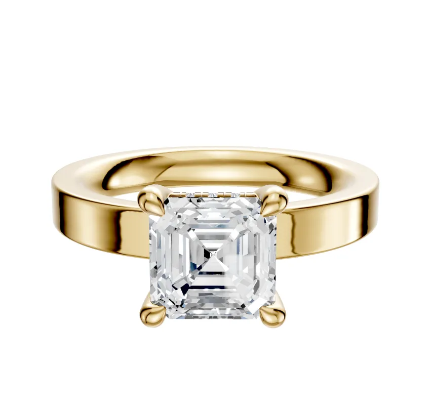 14K Yellow Gold 4 Prong Hidden Halo Classic Flat 3.0mm Engagement Ring sold by Promise By Effy