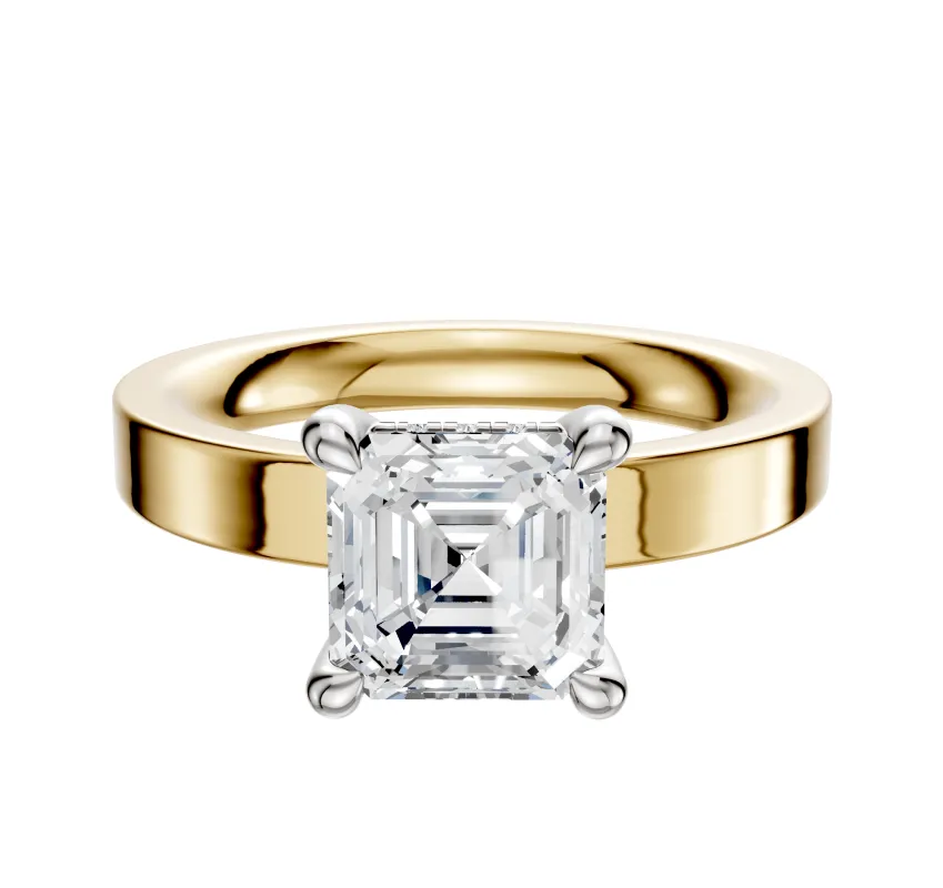 18K Two Tone 4 Prong Hidden Halo Classic Flat 3.0mm Engagement Ring sold by Promise By Effy