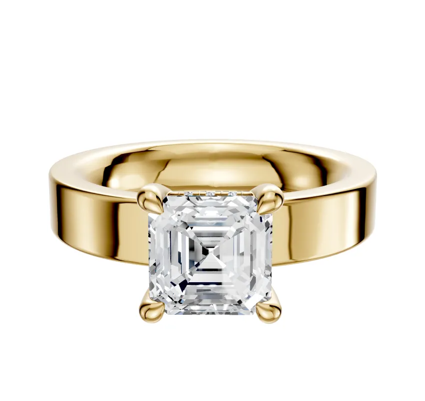 14K Yellow Gold 4 Prong Hidden Halo Classic Flat 4.0mm Engagement Ring sold by Promise By Effy
