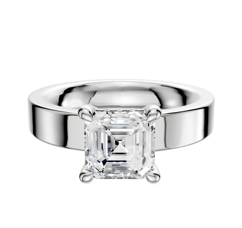 14K White Gold 4 Prong Hidden Halo Classic Flat 4.0mm Engagement Ring sold by Promise By Effy