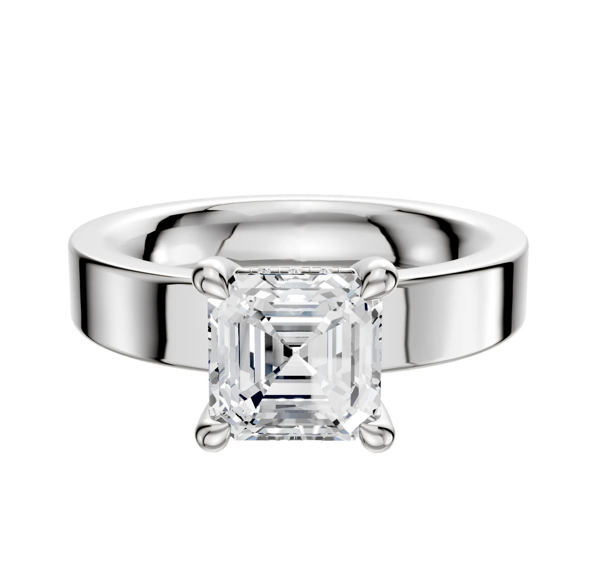 18K White Gold 4 Prong Hidden Halo Classic Flat 4.0mm Engagement Ring sold by Promise By Effy