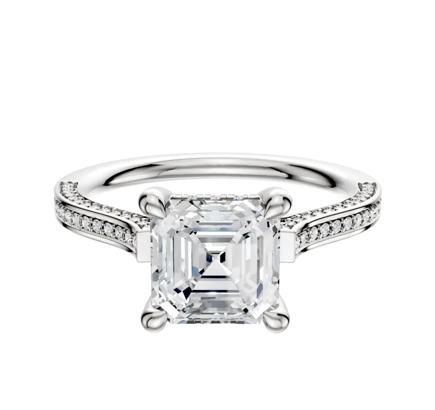 Platinum 4 Prong Hidden Halo Cathedral Flat 3-Row-Pave 2.0mm Engagement Ring sold by Promise By Effy
