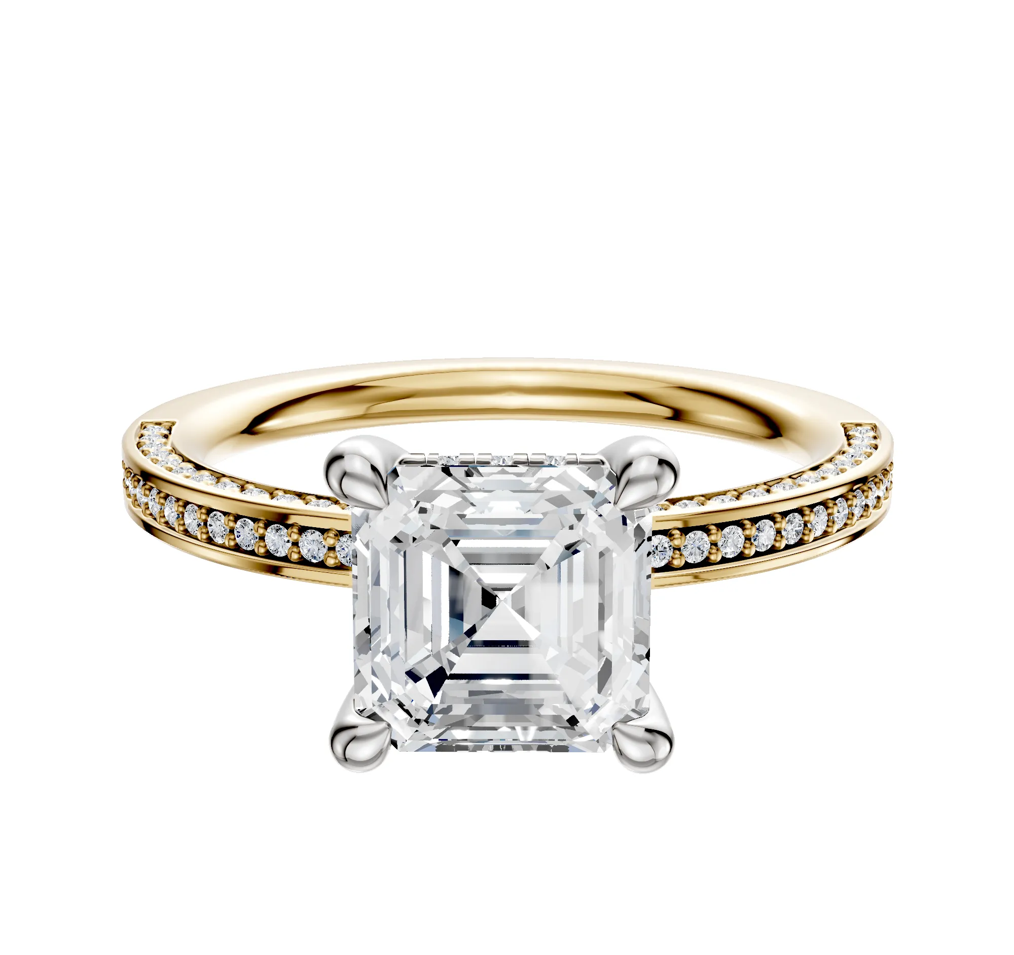 18K Two Tone 4 Prong Hidden Halo Classic Flat 3-Row-Pave 2.0mm Engagement Ring sold by Promise By Effy