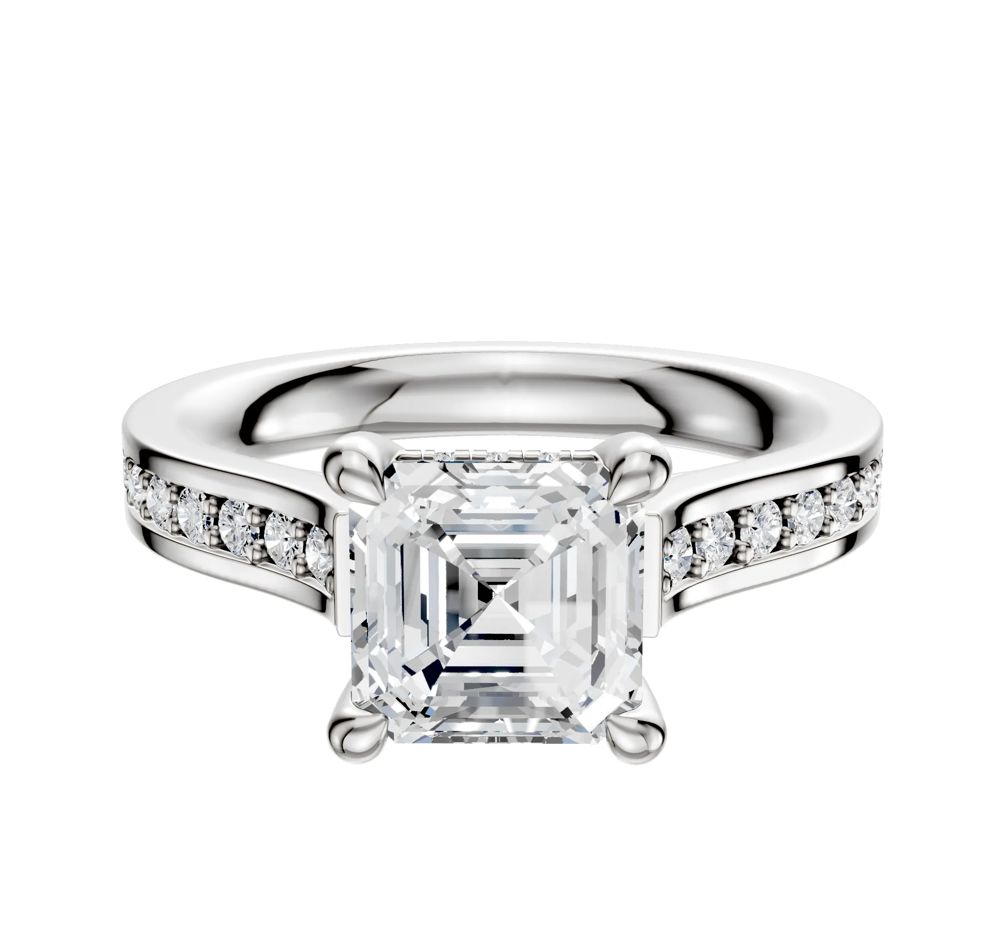 14K White Gold 4 Prong Hidden Halo Cathedral Flat 1-Row-Pave 2.5mm Engagement Ring sold by Promise By Effy