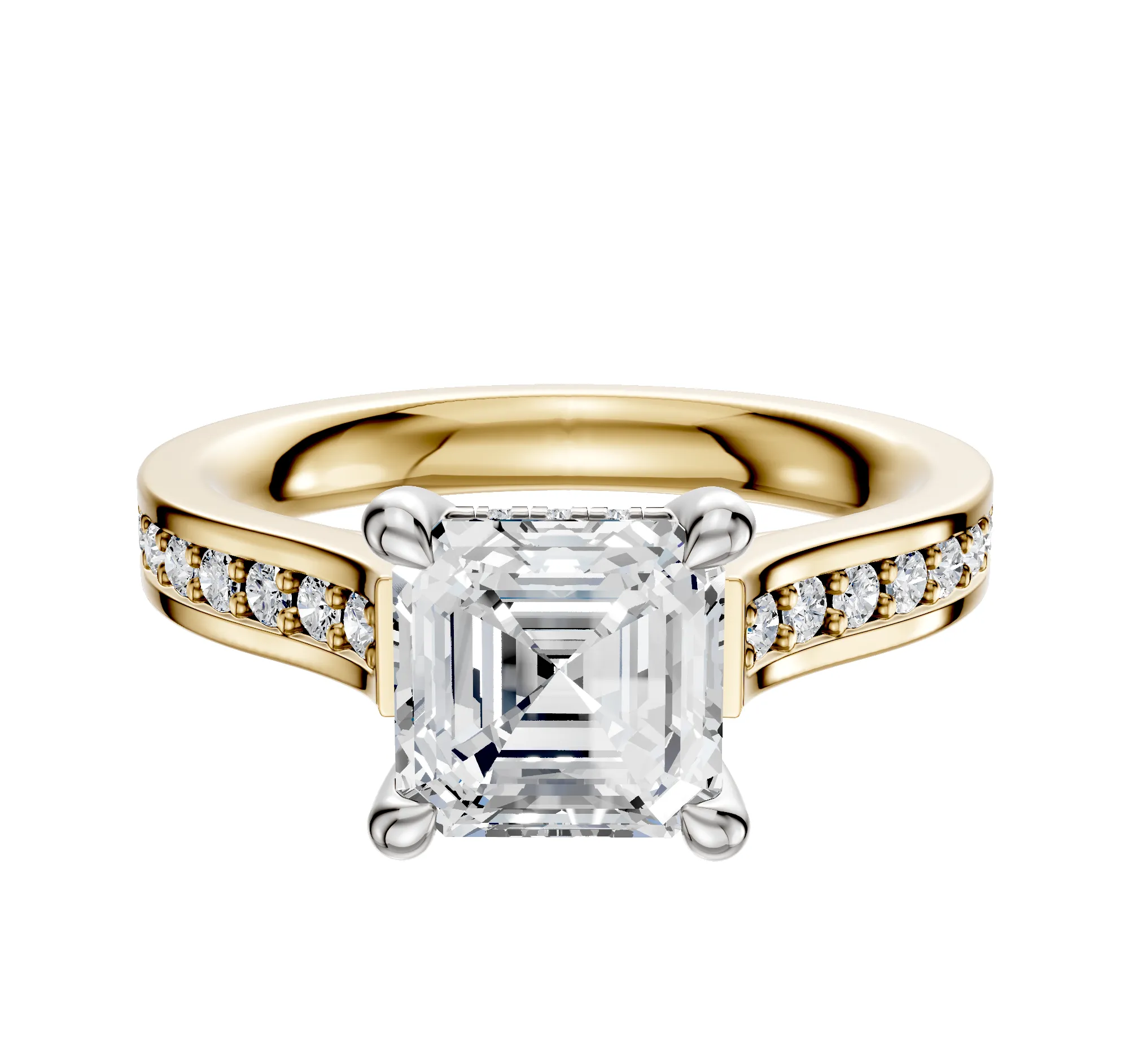 18K Two Tone 4 Prong Hidden Halo Cathedral Flat 1-Row-Pave 2.5mm Engagement Ring sold by Promise By Effy